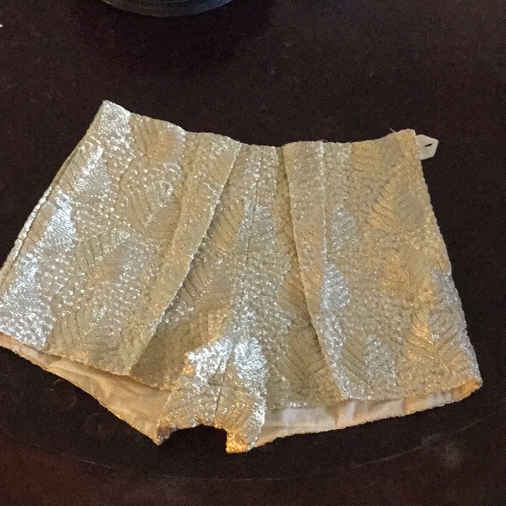 Gold Metallic Side Zip Shorts. Size 2.